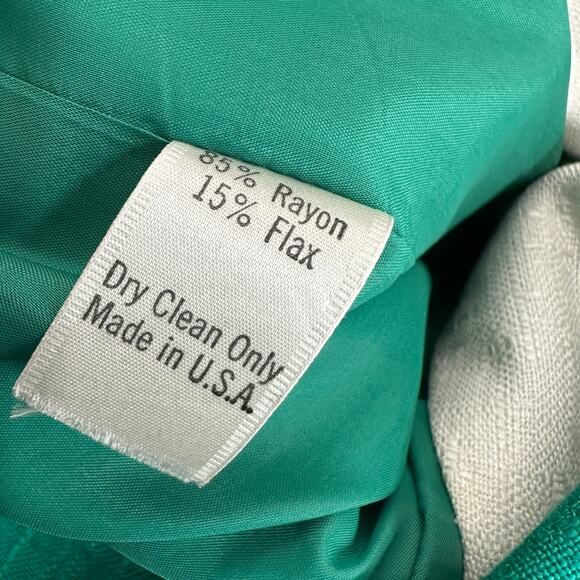 Vintage Gay Boyer Womens Skirt Set Size 14 Green White Flax Blend Office Career - Picture 4 of 9